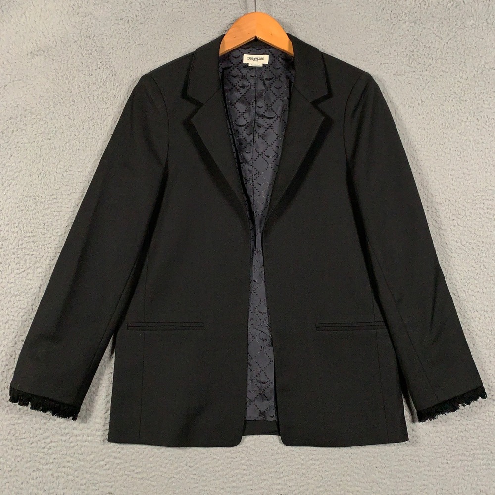 Zadig & Voltaire Volly Frange Blazer Women's EU 40 US 8 Black Fringe Wool Blend